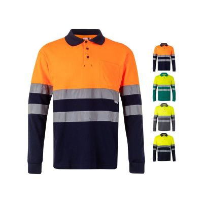 VL PLUTO - Two-tone piqué polo shirt (150g/m²) with long sleeves, in cotton (55%) and polyester (45%)