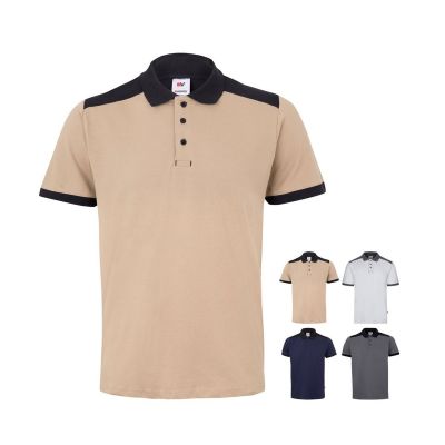 VL VELES - Two-tone stretch piqué polo shirt (200g/m²) with short sleeves, in polyester (96%) and elastane (4%)