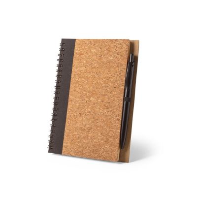 VICENTE - B6 notebook in cork and recycled polyester (100% rPET) with ballpoint pen