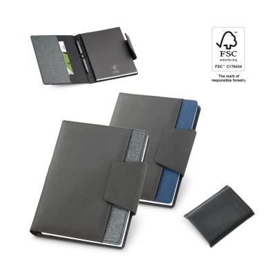 RUSSEL - PU and polyester fabric cover with A5 notebook with plain pages